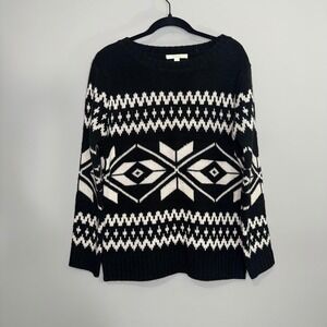 Piperlime Collection Women Black White Fair Isle‎ Knit Sweater Size S